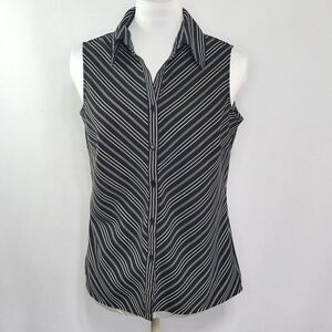 Apt 9 collar button front stretch sleeveless top black white striped small